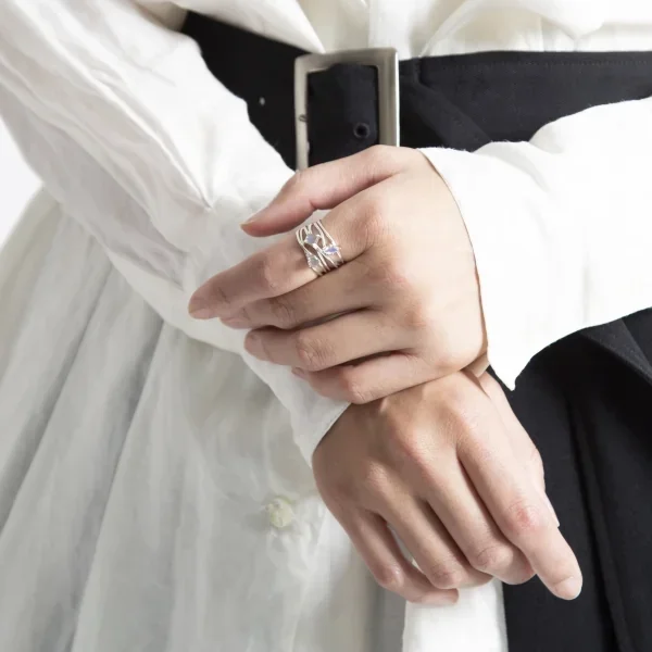 UZUOU Silver925 Flowstone design Ring Silver,White 7.5~8 K-166184_001