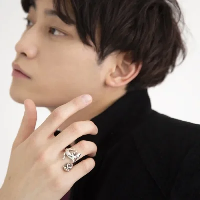 UZUOU Silver925 Diamond Lizard & frog Ring