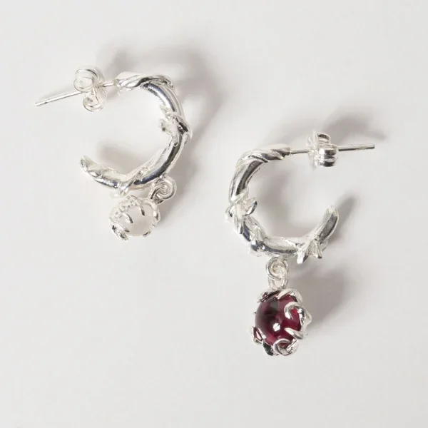 UZUOU Silver925 Ivy design Hoop of Asymmetry stone Earrings K-166190_003