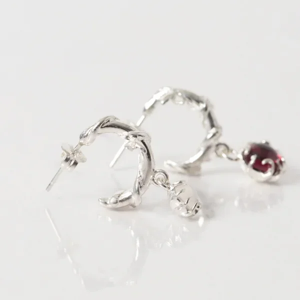 UZUOU Silver925 Ivy design Hoop of Asymmetry stone Earrings K-166190_004