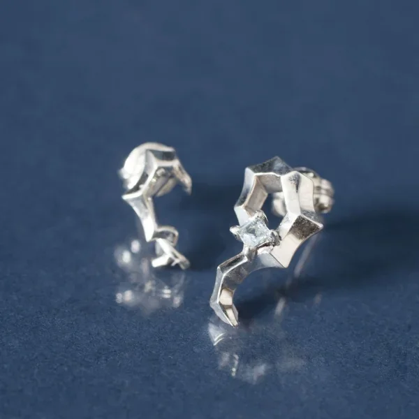 UZUOU Silver 925 Asymmetric Aquamarine Stone Earrings Silver  K-166195_001