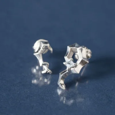 UZUOU Silver 925 Asymmetric Aquamarine Stone Earrings