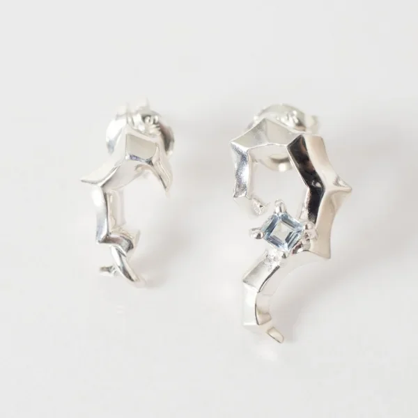 UZUOU Silver 925 Asymmetric Aquamarine Stone Earrings K-166195_002