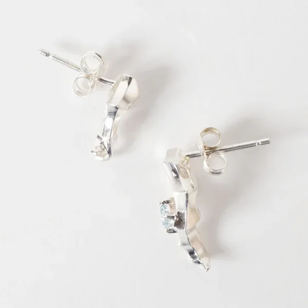 UZUOU Silver 925 Asymmetric Aquamarine Stone Earrings K-166195_003