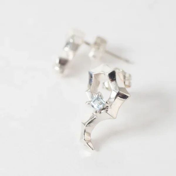 UZUOU Silver 925 Asymmetric Aquamarine Stone Earrings K-166195_004