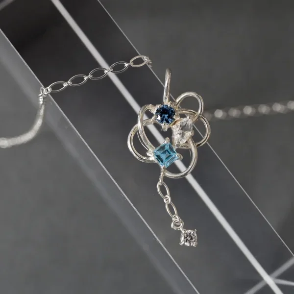 UZUOU Silver925 Stars' orbit Three Stone Necklace Silver,Blue 20inch K-166201_001