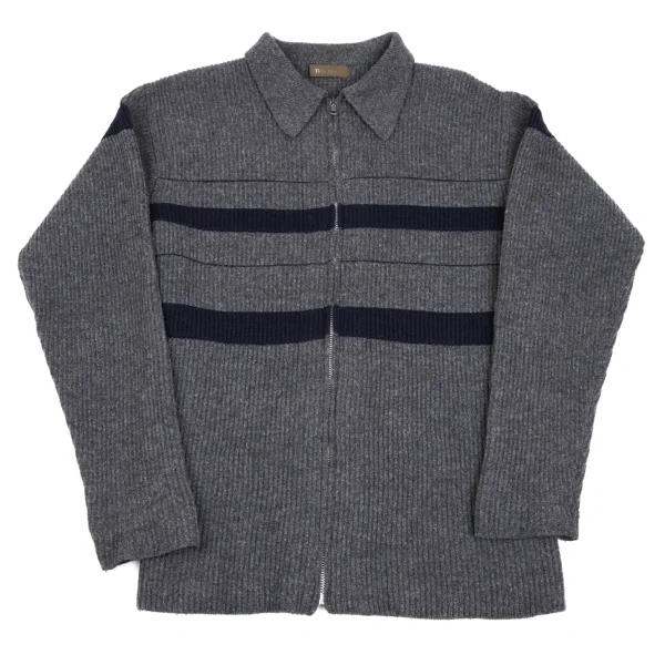 Y's for men Line Switching Zip Up Knit Cardigan Grey,Navy S-M K-166205_001