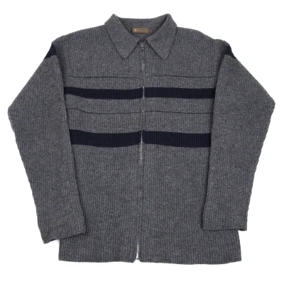 Y's for men Line Switching Zip Up Knit Cardigan