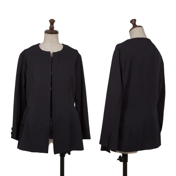 Yohji Yamamoto FEMME Wool Gaba Collarless Jacket Navy S K-166212_001