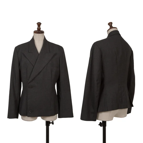 Yohji Yamamoto FEMME Wool Peak Lapel Double Jacket Grey S K-166214_001