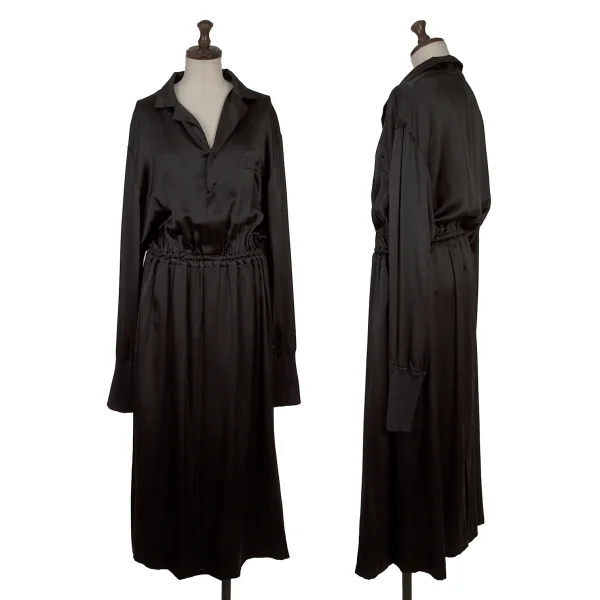 Yohji Yamamoto NOIR Silk Waist Gathered Shirt Dress Black 3 K-166228_001