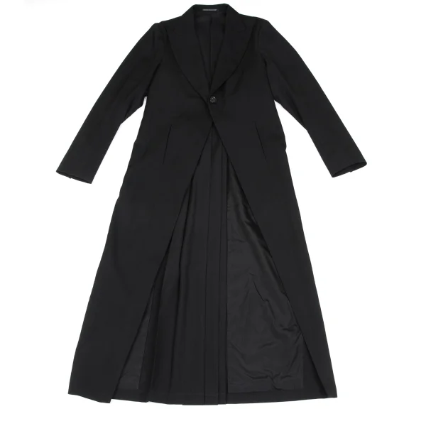 Yohji Yamamoto POUR HOMME Wool Gaba Back Pleated Long Jacket Black 2 K-166273_001