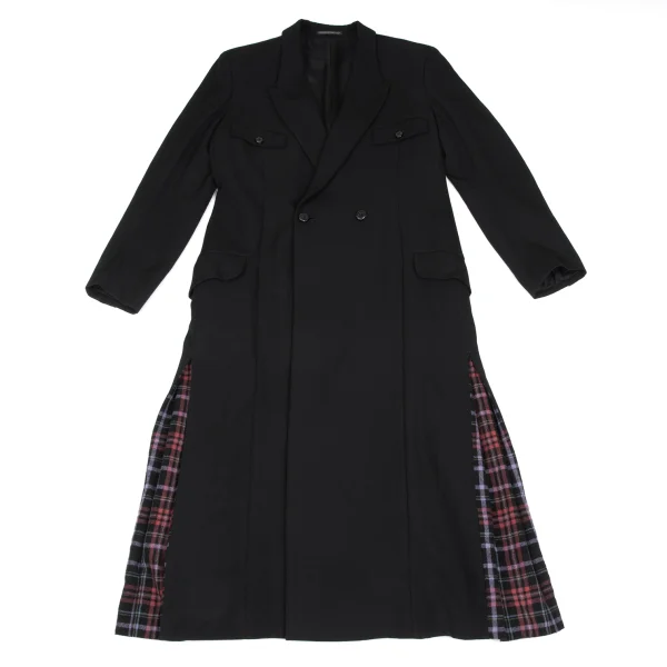 Yohji Yamamoto POUR HOMME Checker Hem Wool Long Jacket Black,Multi-Color 3 K-166275_001