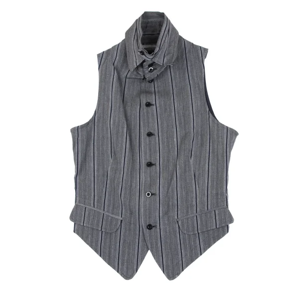 Yohji Yamamoto POUR HOMME Cotton Stripe Gilet Grey,Navy 2 K-166285_001