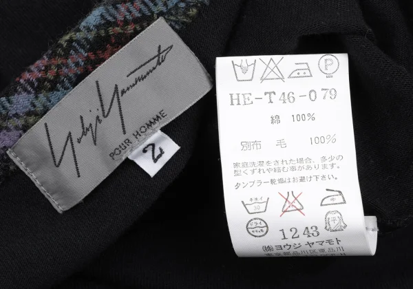 Yohji Yamamoto POUR HOMME Cotton Check Trim T Shirt K-166287_011