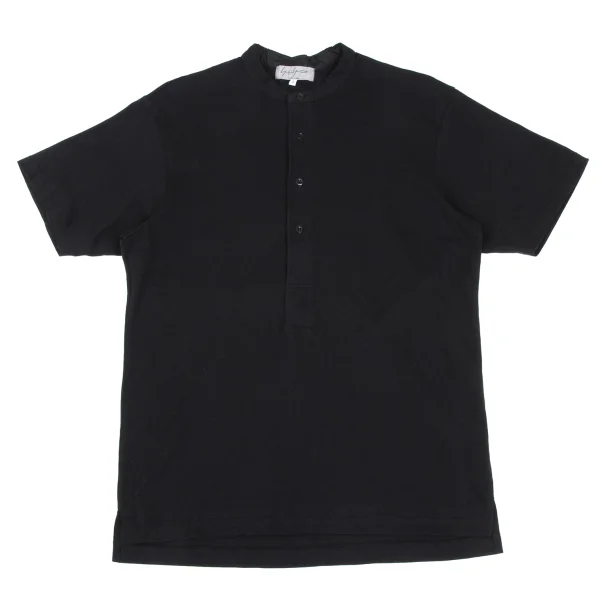 Yohji Yamamoto POUR HOMME Cut Off Henley Neck T Shirt Black 3 K-166290_001