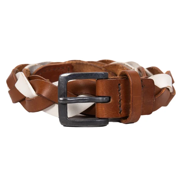 Y's for men Braiding Leather Belt Brown,White  K-166314_001