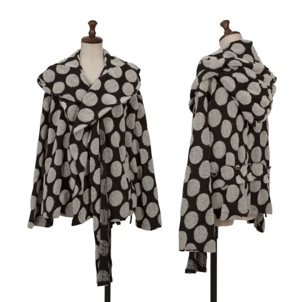 Y's Dot Pile Stole Neck Hooded Snap Cardigan Black,Grey 2 K-166325_001