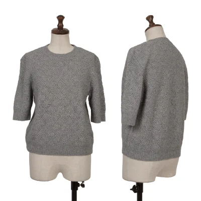 agnes b. Colette Wool Blend Diamond Openwork Short-sleeved Knit