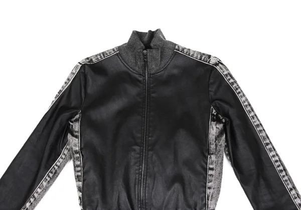 DIESEL L-Eader Front Lamb Leather Switching High-neck Denim Jacket K-166328_003