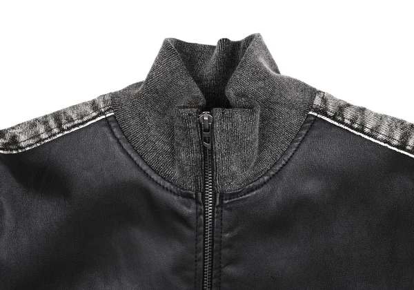 DIESEL L-Eader Front Lamb Leather Switching High-neck Denim Jacket K-166328_004