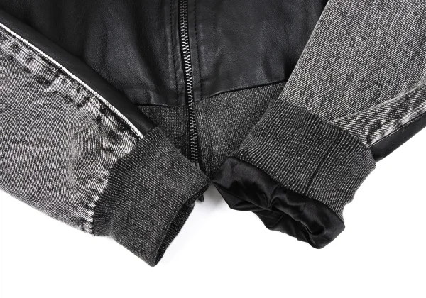 DIESEL L-Eader Front Lamb Leather Switching High-neck Denim Jacket K-166328_006