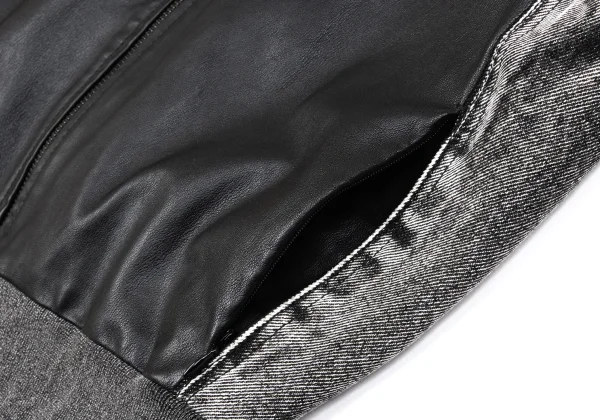 DIESEL L-Eader Front Lamb Leather Switching High-neck Denim Jacket K-166328_008