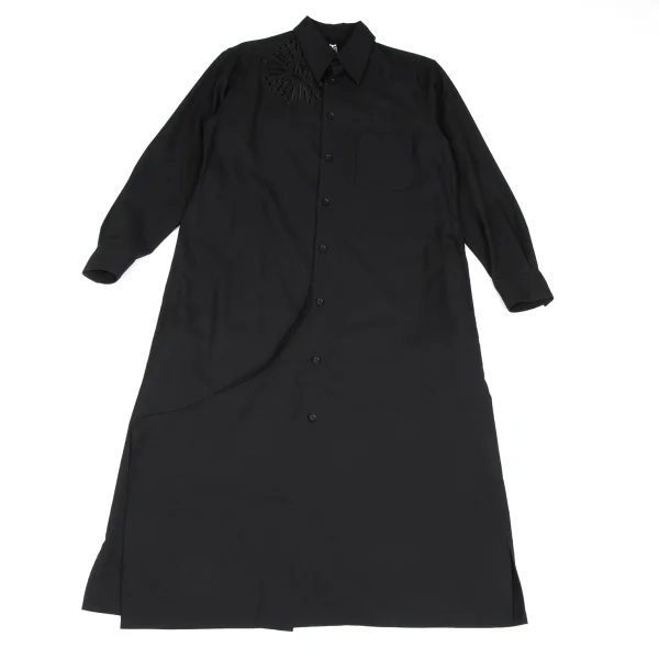 Ground Y Wool Poly Gabardine Cut Work Long Shirt Black 1 K-166360_001
