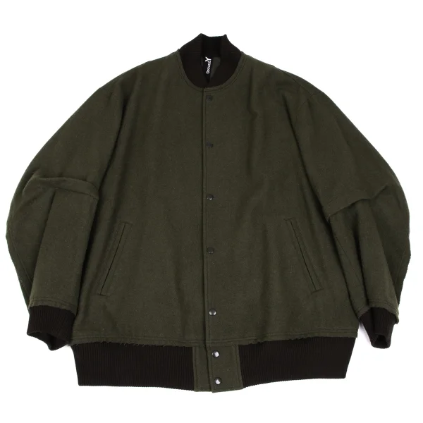 Ground Y Melton Wool Tuck Sleeve Big Stadium Jacket Khaki 3 K-166362_001