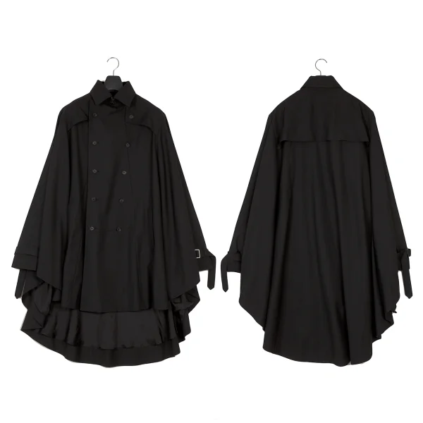Ground Y Wool Poly Gabardine Trench Cloak Coat Black 3 K-166363_001