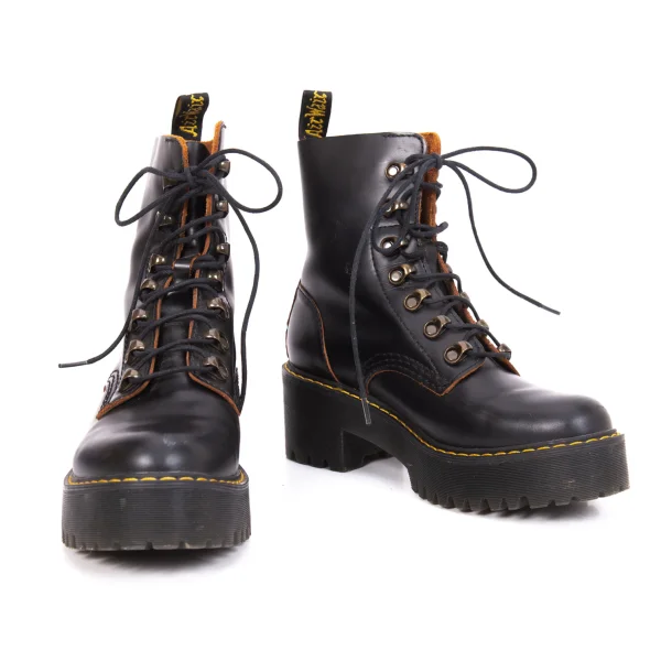Dr.Martens LEONA Lace Up Leather Heel Boots Black UK5 US7 K-166367_001