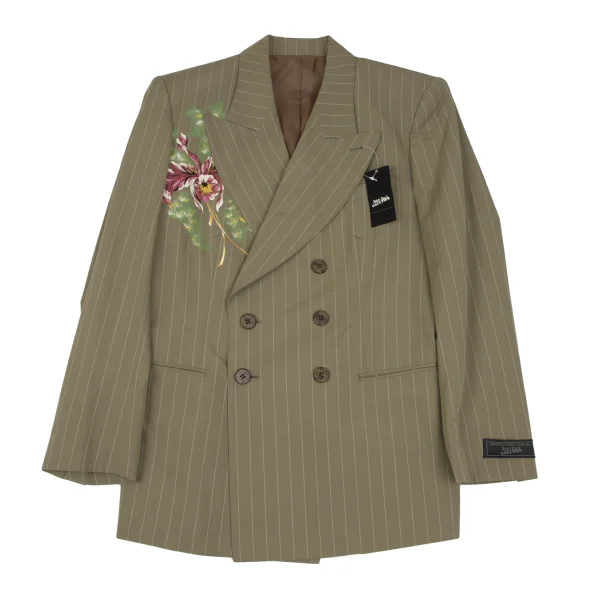 Jean Paul GAULTIER HOMME Floral Printed Cotton Stripe Double Breasted Jacket Beige 48 K-166383_001