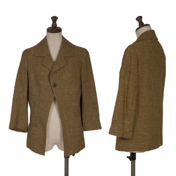 Yohji Yamamoto FEMME Wool Linen 3/4 Sleeve Jacket Brown S K-166386_001