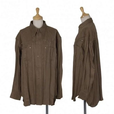 【SALE】イッセイミヤケISSEY MIYAKE プリーツ加工スタッズシャツブラウス ゴールド