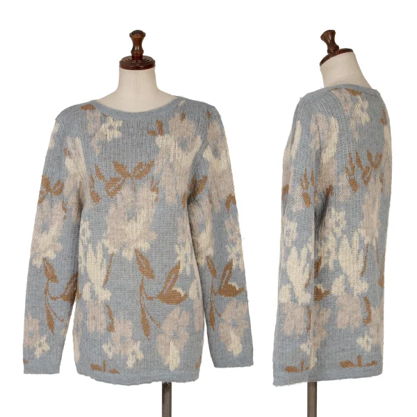 KENZO Botanical Jacquard Knit Sweater Sky blue,Ivory S-M K-166393_001