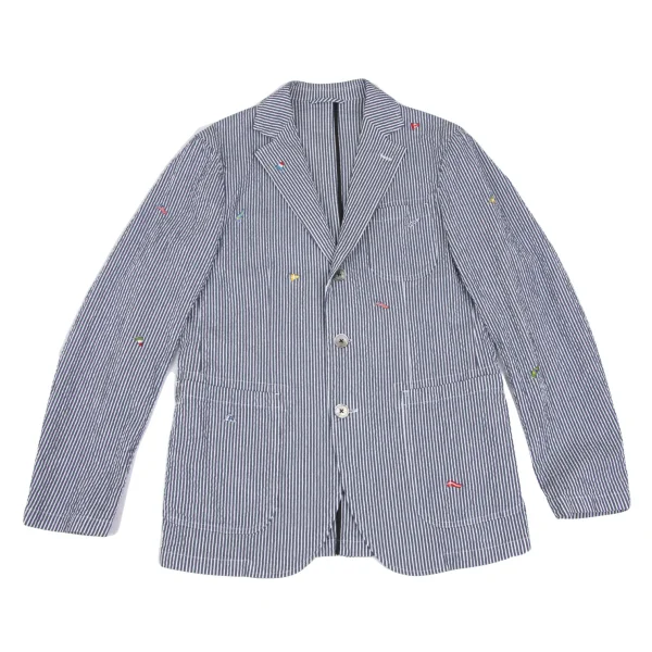 Papas+ Flag Embroidery Seersucker Stripe Jacket Navy S K-166411_001