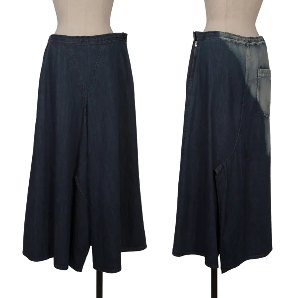 Y's Hem Button Washed Denim Skirt  Indigo 1 K-166445_001