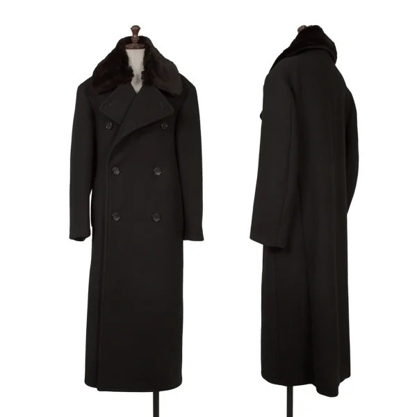 tricot COMME des GARCONS Melton Wool Fur Collar Detachable Coat Black S-M K-166469_001