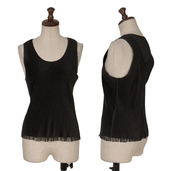 PLEATS PLEASE Hem Cutting Crepe Pleated Tank Top Black 4 K-166483_001