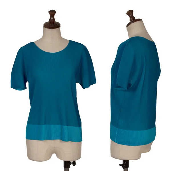 PLEATS PLEASE Crepe Pleated Bicolor Short Sleeves T-shirt Blue 3 K-166488_001