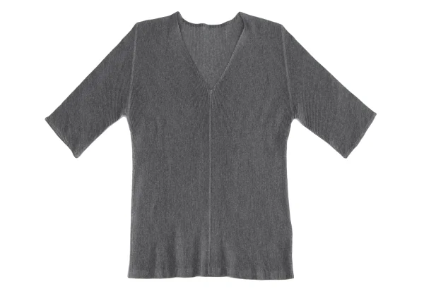 PLEATS PLEASE Crepe Pleated V-neck Short Sleeves T-shirt K-166490_002