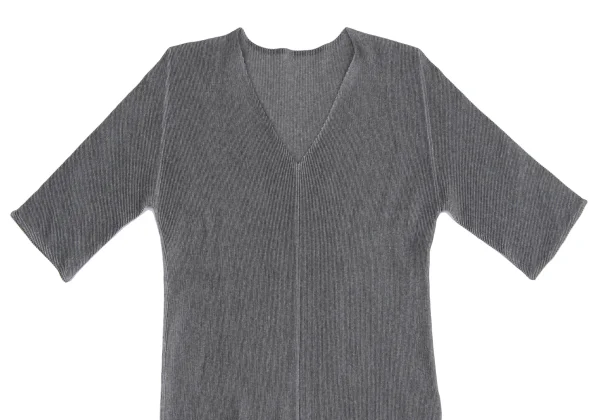 PLEATS PLEASE Crepe Pleated V-neck Short Sleeves T-shirt K-166490_003