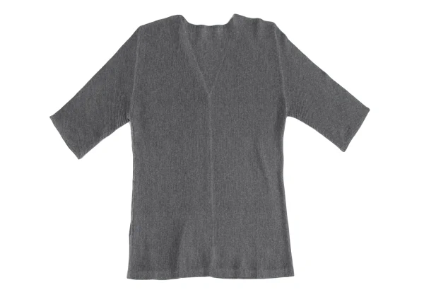 PLEATS PLEASE Crepe Pleated V-neck Short Sleeves T-shirt K-166490_008