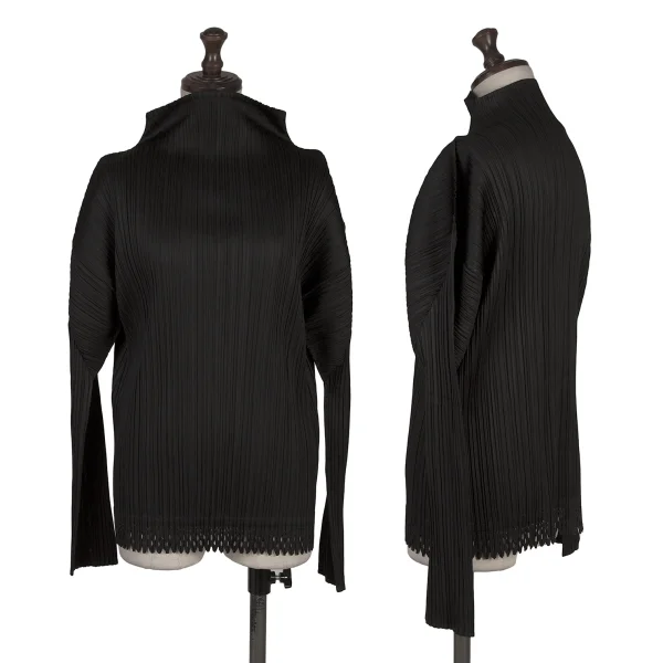 PLEATS PLEASE Pleats Hem Cutting High-neck Top Black 3 K-166495_001