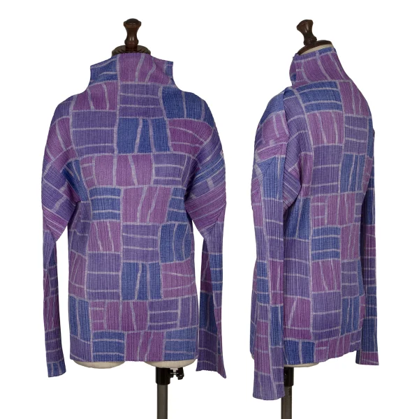 PLEATS PLEASE Tile Printed Turtle Neck Top  Purple 4 K-166502_001
