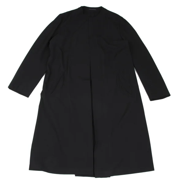 Yohji Yamamoto POUR HOMME Wool Gabardine Stitch Pocket Collarless Coat Black 4 K-166532_001