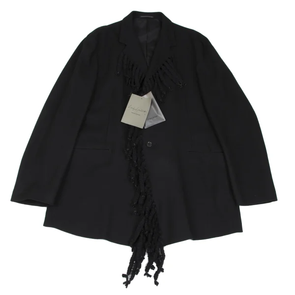 Yohji Yamamoto POUR HOMME Wool Fringe Collar Design Jacket Black 3 K-166533_001