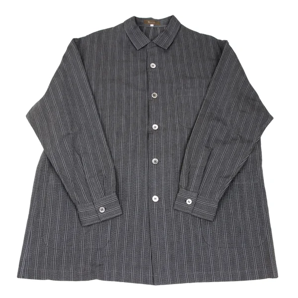 Y's for men Striped Patch Pocket Long Sleeve Open Collar Shirt Grey M K-166536_001