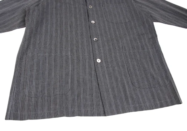 Y's for men Striped Patch Pocket Long Sleeve Open Collar Shirt K-166536_008