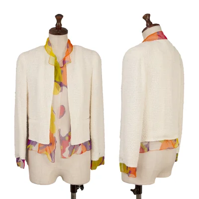 CHANEL Silk Layered Collarless Tweed Jacket